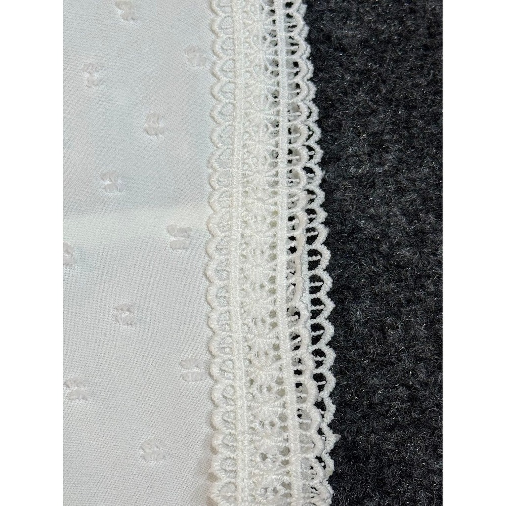 Flower & Feather White Swiss Dot Lace Trim V-Neck Button Back Blouse XL TB8515Y - Picture 6 of 9